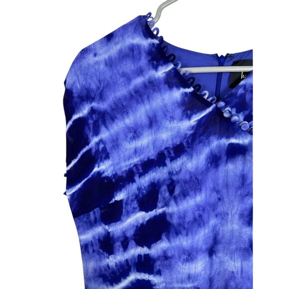NWT Nicole Miller Tie-Dye Print Midi Length Dress Size XL Asymmetric Button - Picture 4 of 8